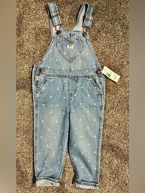 OshKosh B'gosh Light Denim Overalls with White Hearts